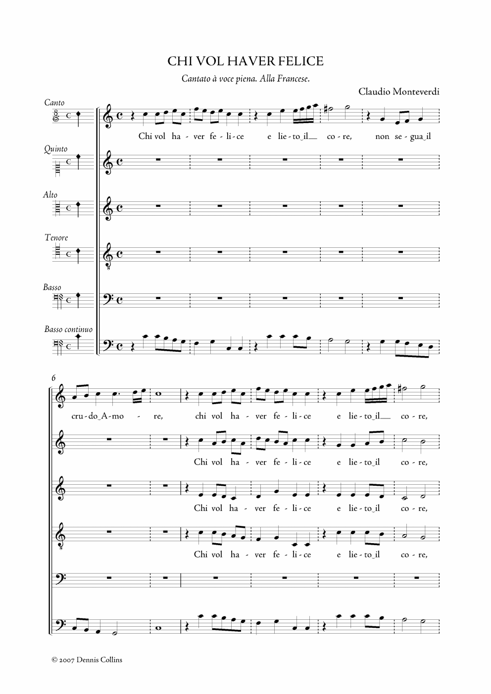 Claudio Monteverdi, Chi vol haver felice