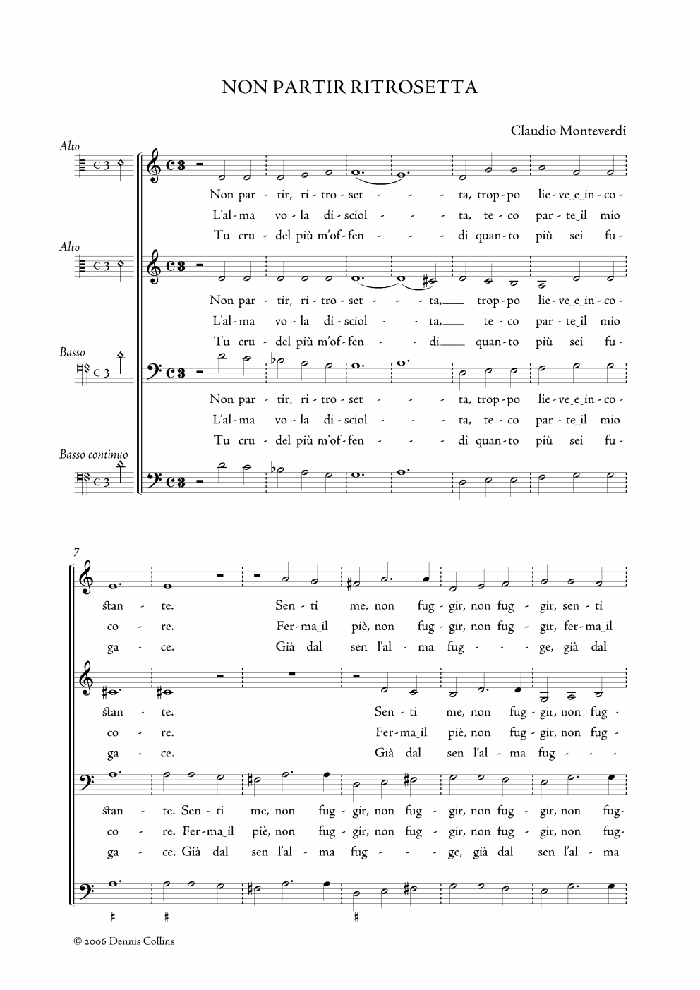 Claudio Monteverdi, Non partir ritrosetta